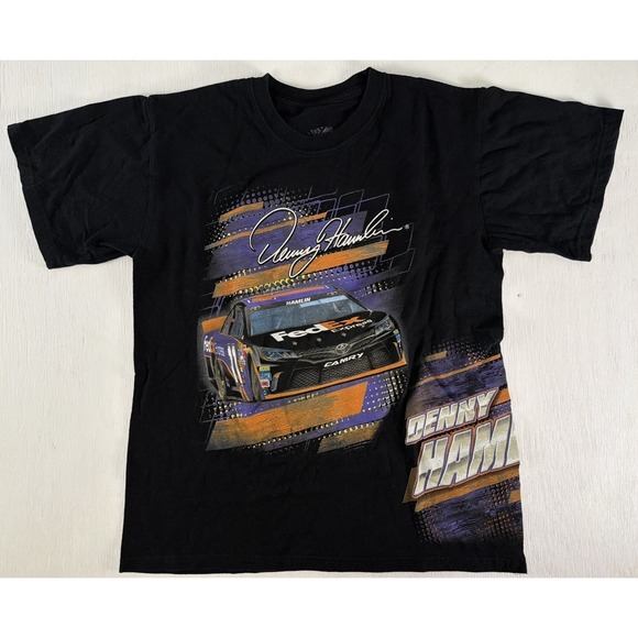 Denny Hamlin #11 T Shirt Race NASCAR Black Purple Orange FEDEX Men's Size M